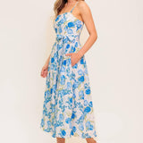 ROSY MOOD FLORAL WOVEN MIDI DRESS