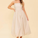 REGAL CUTIE CREAM WOVEN MIDI DRESS