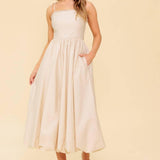 REGAL CUTIE CREAM WOVEN MIDI DRESS