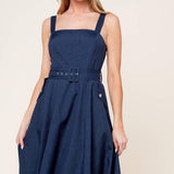 RAULAND NAVY WOVEN MIDI DRESS