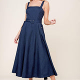 RAULAND NAVY WOVEN MIDI DRESS