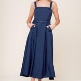 RAULAND NAVY WOVEN MIDI DRESS