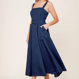 RAULAND NAVY WOVEN MIDI DRESS