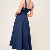 RAULAND NAVY WOVEN MIDI DRESS