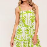 SUNDOWN CHARM GREEN WOVEN MINI DRESS