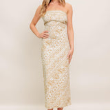 BOHO TROPIC DRAPE WOVEN MIDI DRESS