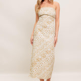 BOHO TROPIC DRAPE WOVEN MIDI DRESS