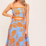 APRICOT SUNSET WOVEN MIDI DRESS