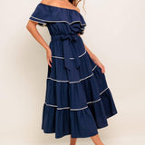 BUTTERCREAM DREAM NAVY WOVEN MIDI DRESS
