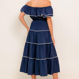 BUTTERCREAM DREAM NAVY WOVEN MIDI DRESS