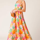BON VOYAGE PINK ORANGE WOVEN MAXI DRESS