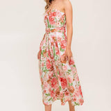 BLUSHING DAWN PINK WOVEN MIDI DRESS