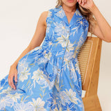 FERN WHISPER BLUE WOVEN MIDI DRESS