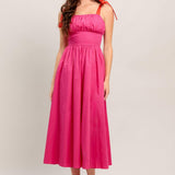 EVENING DELIGHTS FUCHSIA WOVEN MIDI DRESS