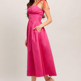 EVENING DELIGHTS FUCHSIA WOVEN MIDI DRESS
