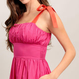 EVENING DELIGHTS FUCHSIA WOVEN MIDI DRESS