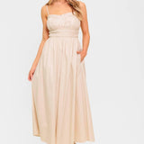 HONEY SUNSET CREAM WOVEN MIDI DRESS