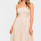 HONEY SUNSET CREAM WOVEN MIDI DRESS