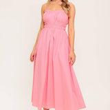 HONEY SUNSET PINK WOVEN MIDI DRESS