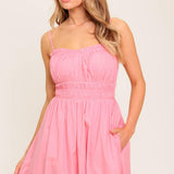HONEY SUNSET PINK WOVEN MIDI DRESS