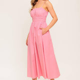 HONEY SUNSET PINK WOVEN MIDI DRESS