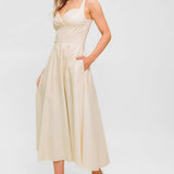 OCEAN SHEEN TENDER CREAM WOVEN MIDI DRESS