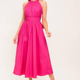 PEONY TOUCH FUCHSIA WOVEN MIDI DRESS