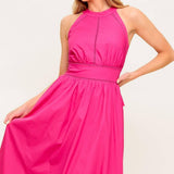 PEONY TOUCH FUCHSIA WOVEN MIDI DRESS