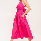 PEONY TOUCH FUCHSIA WOVEN MIDI DRESS
