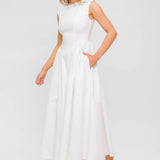 CANDLE VINE WHITE DENIM WOVEN MIDI DRESS