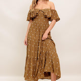 BELLE AMOUR BROWN WOVEN MIDI DRESS