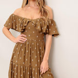 BELLE AMOUR BROWN WOVEN MIDI DRESS