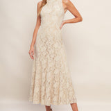 ELEGANT FLORAL STRETCH LACE MIDI DRESS