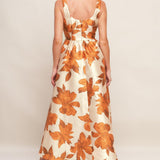 AUTUMNAL FLORAL WOVEN MIDI DRESS