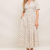 CANDY KISS BEIGE WOVEN MIDI DRESS