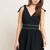 FOREST CHARM BLACK CREAM WOVEN MIDI DRESS