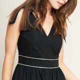 FOREST CHARM BLACK CREAM WOVEN MIDI DRESS