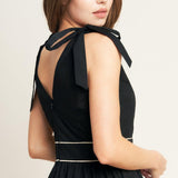 FOREST CHARM BLACK CREAM WOVEN MIDI DRESS