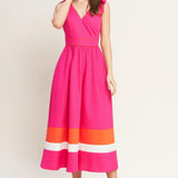 FOREST CHARM FUCHSIA ORANGE WOVEN MIDI DRESS
