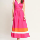 FOREST CHARM FUCHSIA ORANGE WOVEN MIDI DRESS