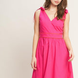 FOREST CHARM FUCHSIA ORANGE WOVEN MIDI DRESS