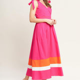 FOREST CHARM FUCHSIA ORANGE WOVEN MIDI DRESS