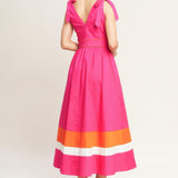 FOREST CHARM FUCHSIA ORANGE WOVEN MIDI DRESS