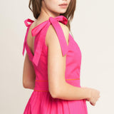 FOREST CHARM FUCHSIA ORANGE WOVEN MIDI DRESS
