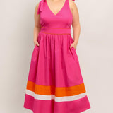 FOREST CHARM FUCHSIA ORANGE WOVEN MIDI DRESS