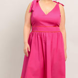 FOREST CHARM FUCHSIA ORANGE WOVEN MIDI DRESS