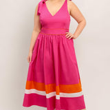 FOREST CHARM FUCHSIA ORANGE WOVEN MIDI DRESS