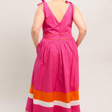 FOREST CHARM FUCHSIA ORANGE WOVEN MIDI DRESS