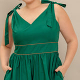 FOREST CHARM WOVEN COLOR BLOCKED MIDI DRESS