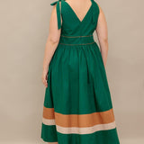 FOREST CHARM WOVEN COLOR BLOCKED MIDI DRESS